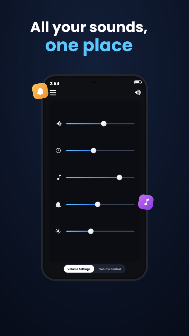 All your sounds on independent sliders in one place